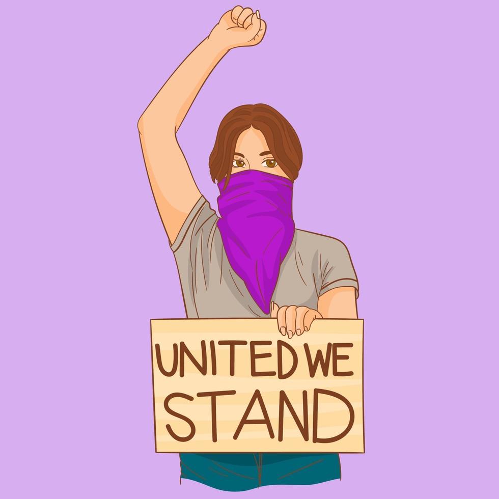 Woman asking for united stand holding banner vector