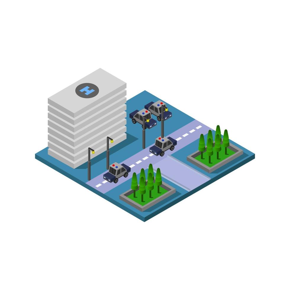 Isometric Police Station On White Background. vector