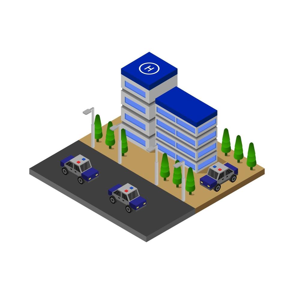 Isometric Police Station On White Background. vector