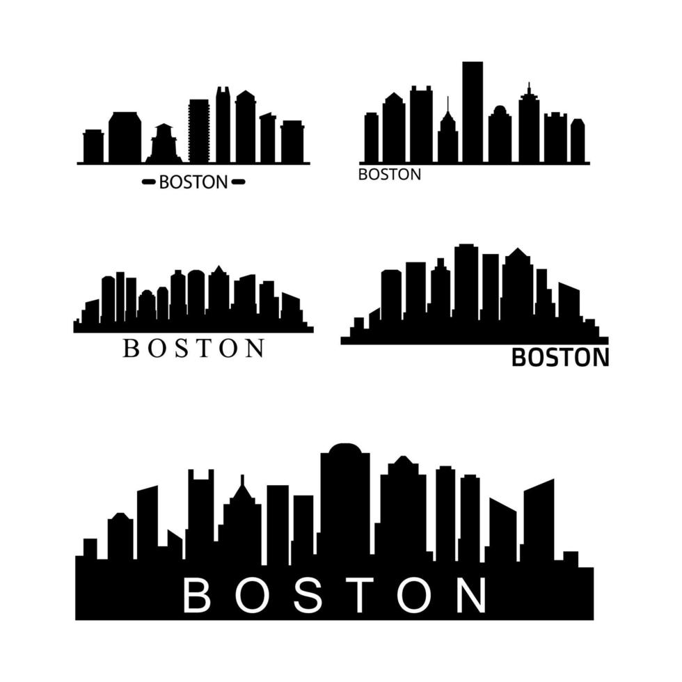 Set Of US City Skylines On White Background vector