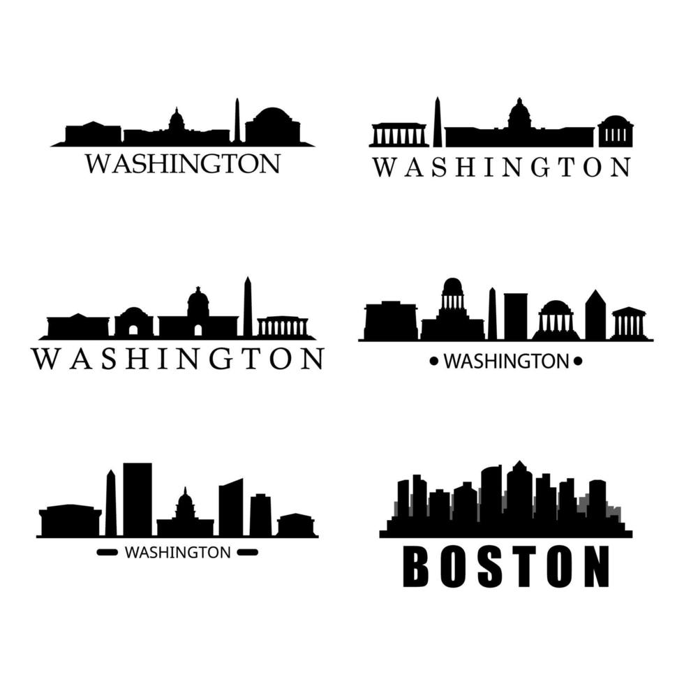 Set Of US City Skylines On White Background vector