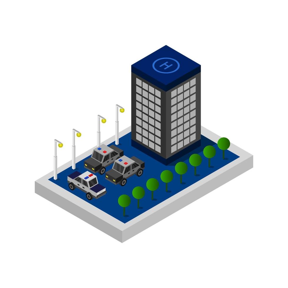 Isometric Police Station On White Background. vector