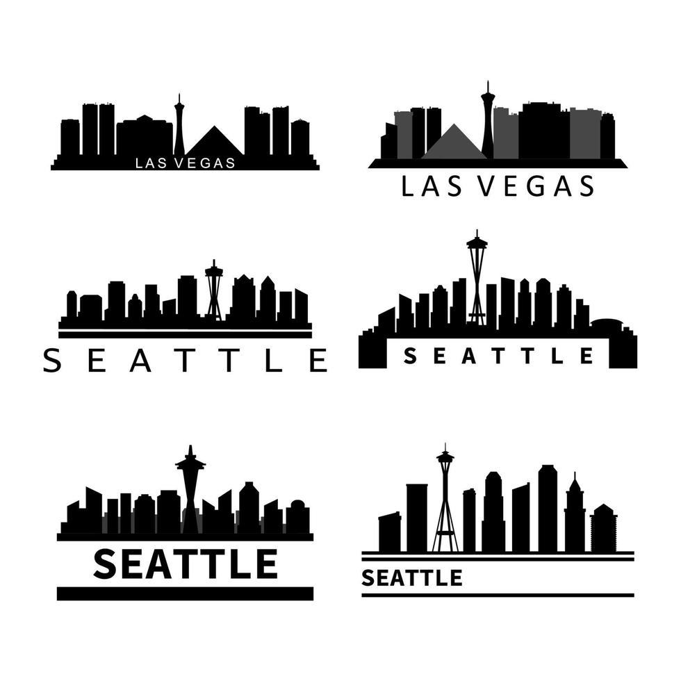 Set Of US City Skylines On White Background vector