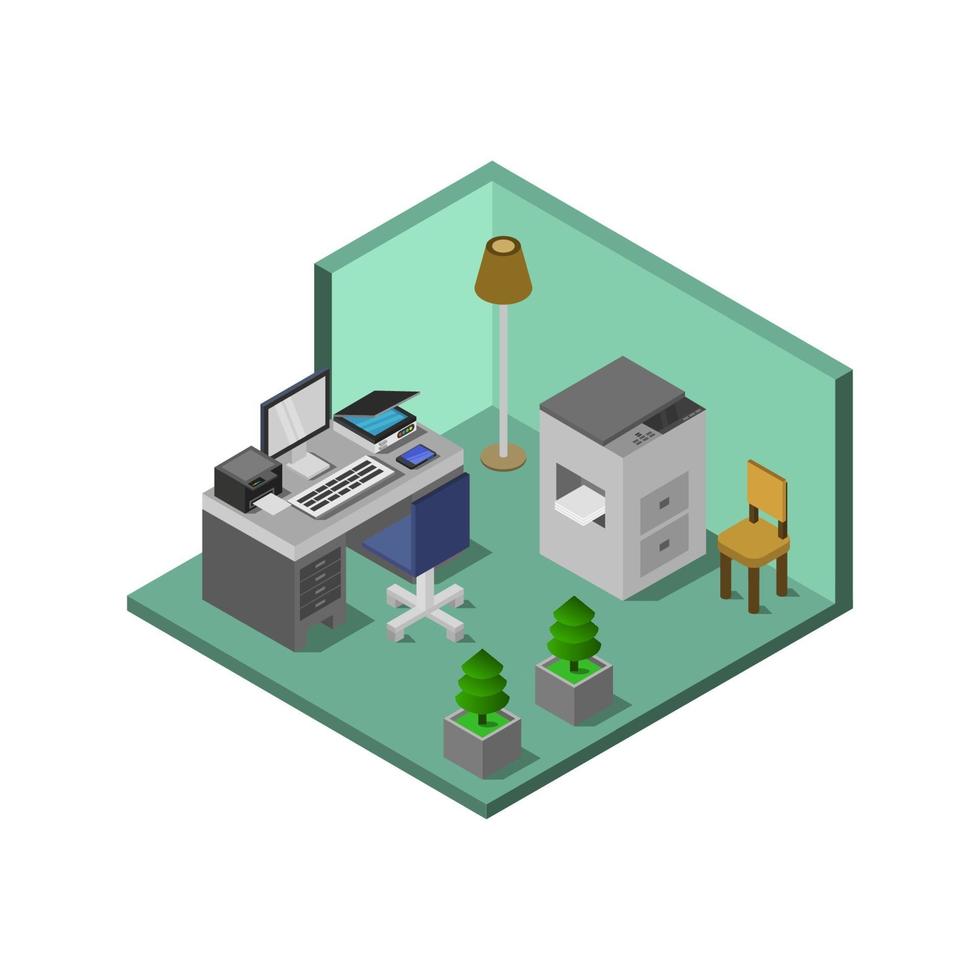 Isometric Office On White Background vector