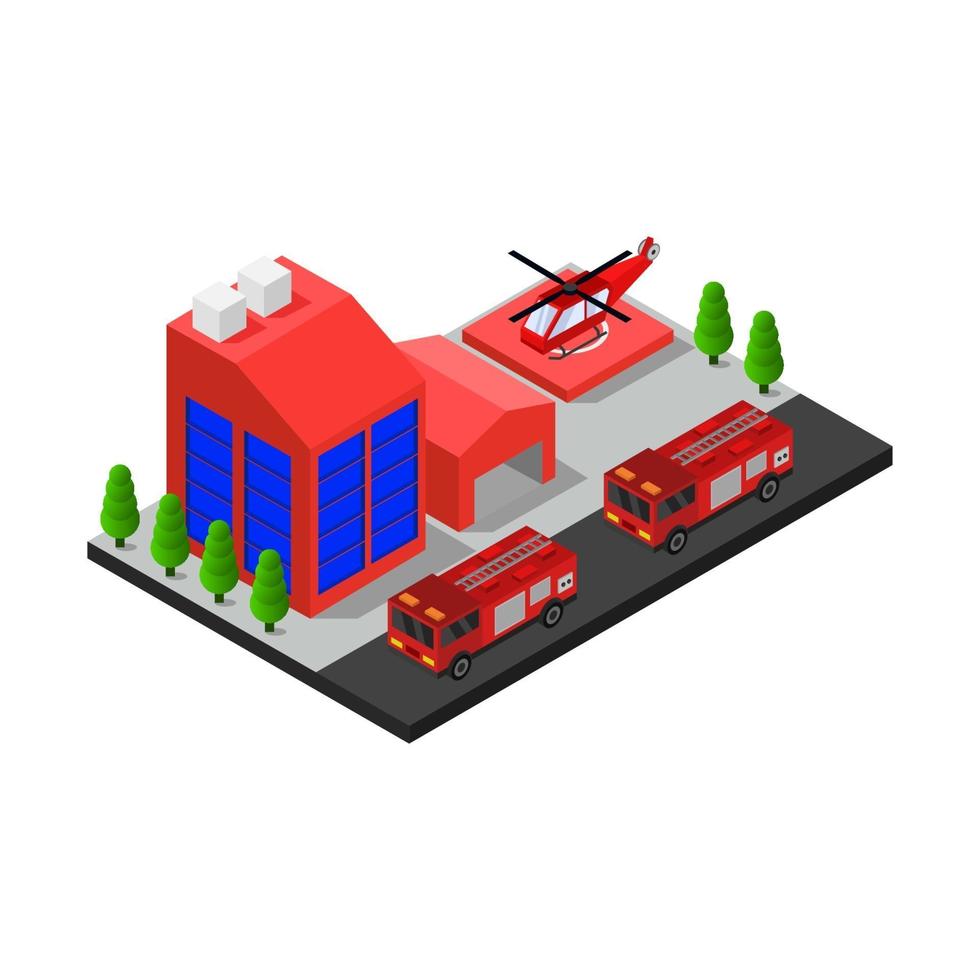 Isometric Fire Station On White Background vector