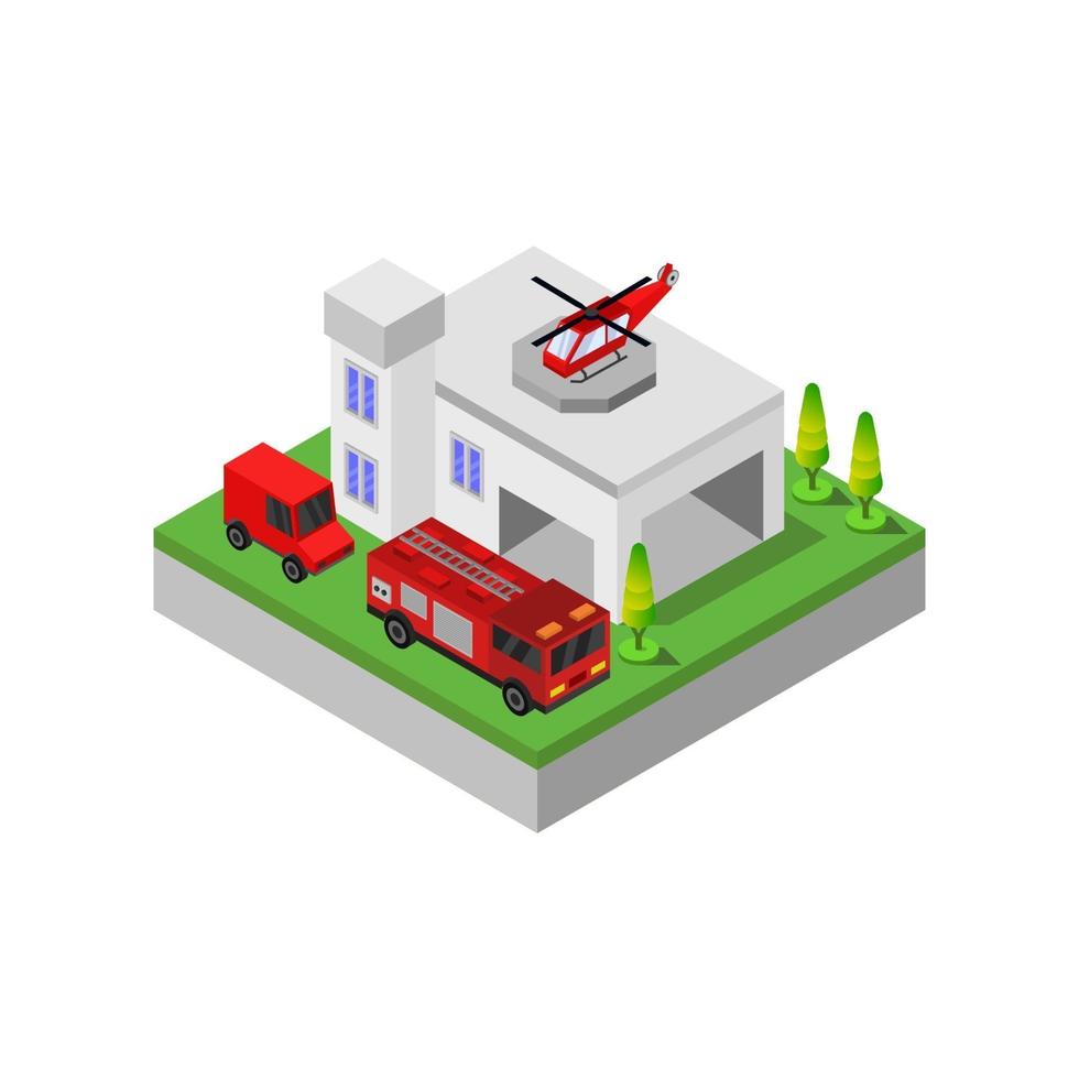 Isometric Fire Station On White Background vector
