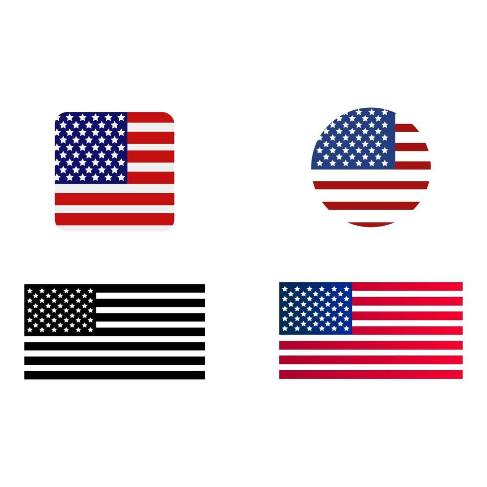 Conjunto de banderas de Estados Unidos sobre fondo blanco. vector