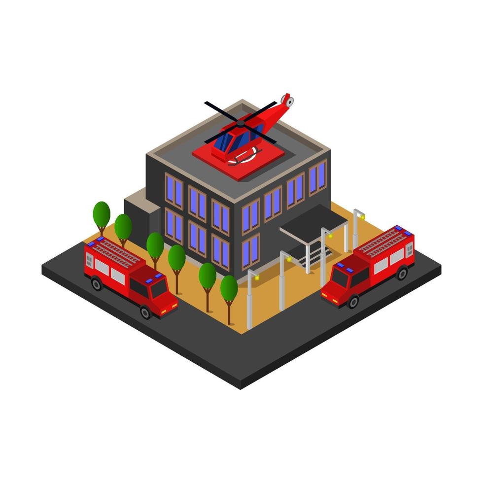 Isometric Fire Station On White Background vector