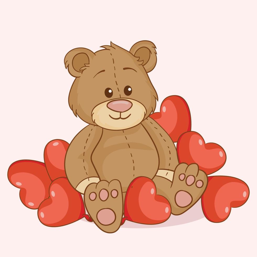 Bear toy with red hearts vector