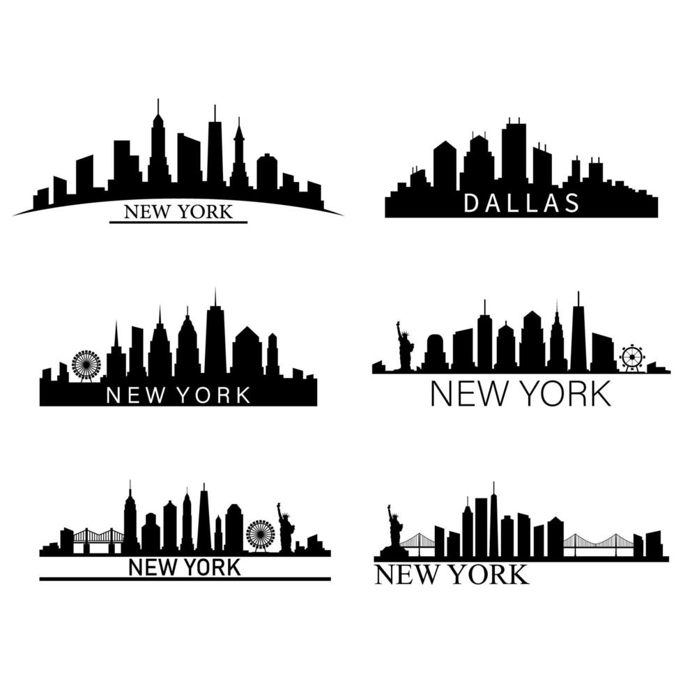 Set Of US City Skylines On White Background vector