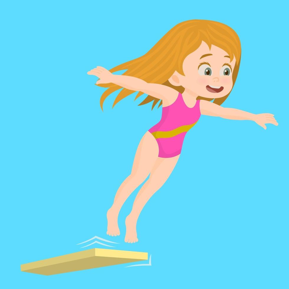 Girl jumping from a diving board on water vector