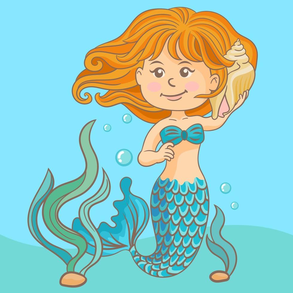 hermosa sirena con concha vector