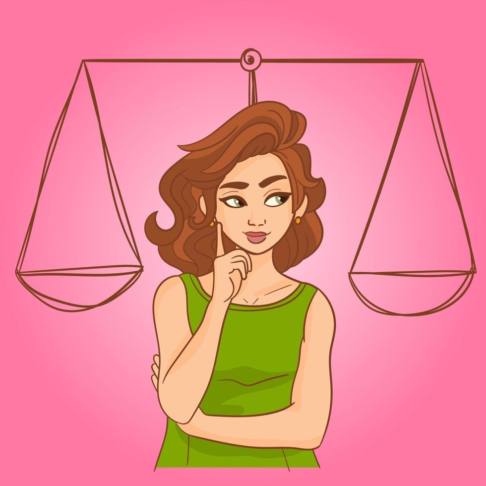 Girl thinking in justice scales vector