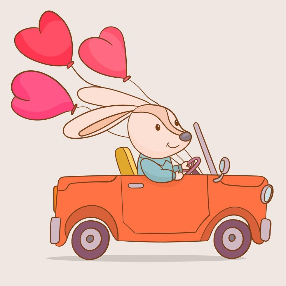 Cute little bunny driving a car vector