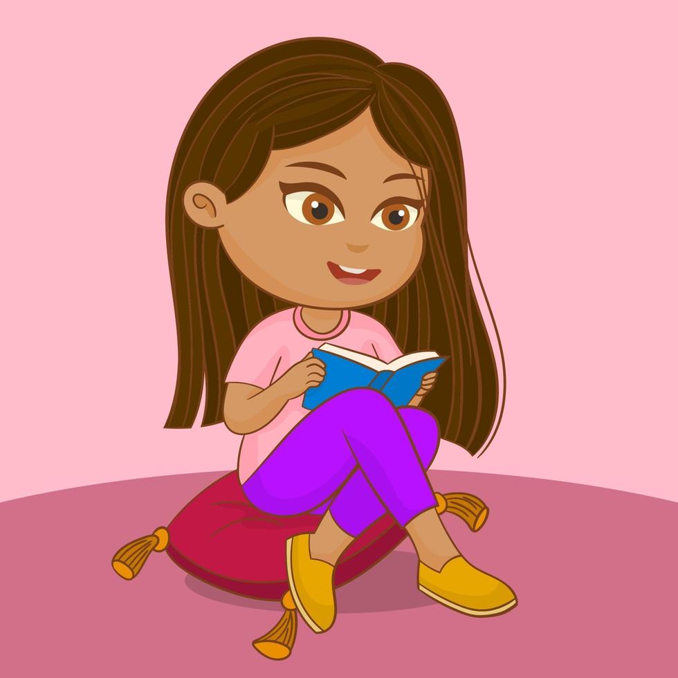 niña leyendo libro vector