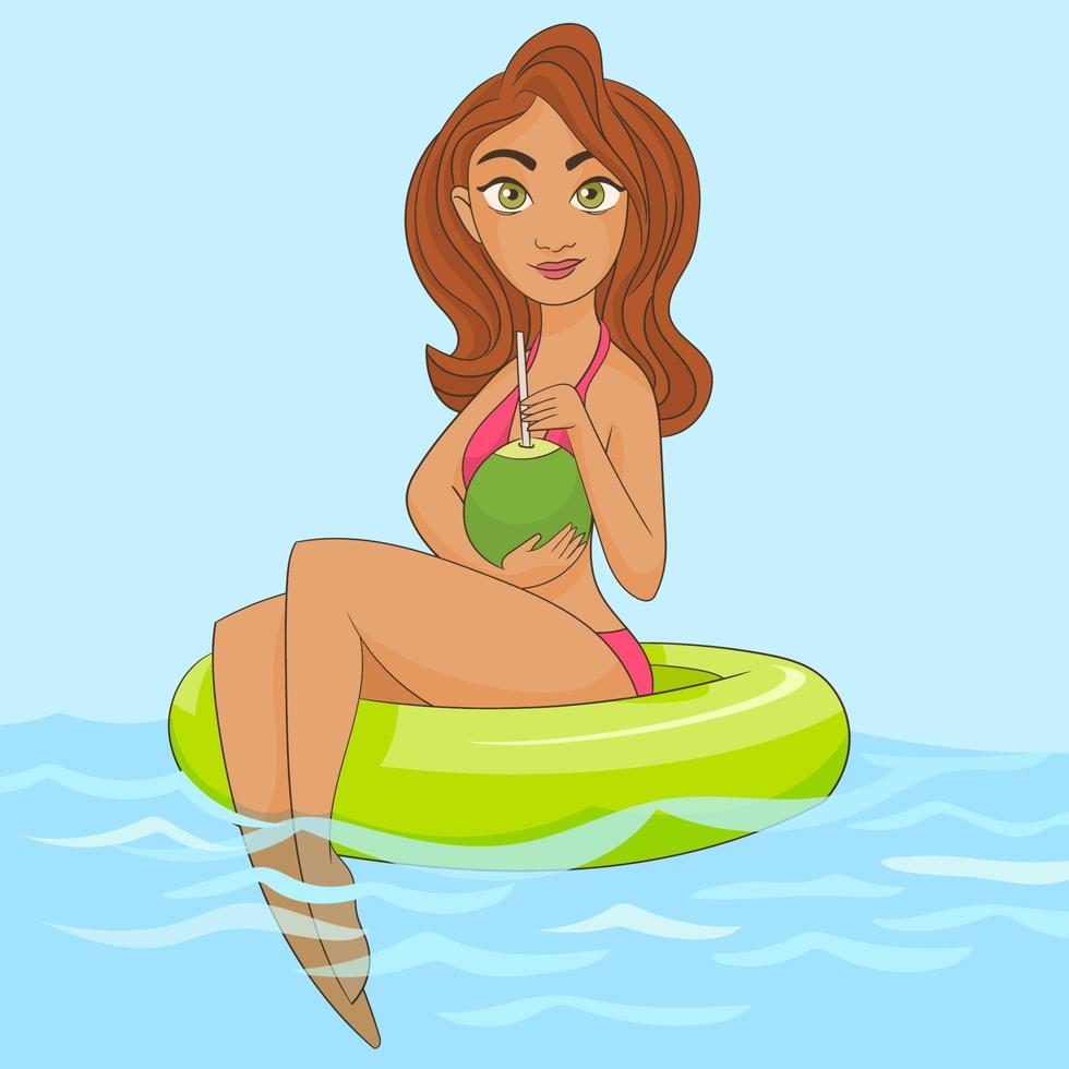 chica en un flotador verde vector