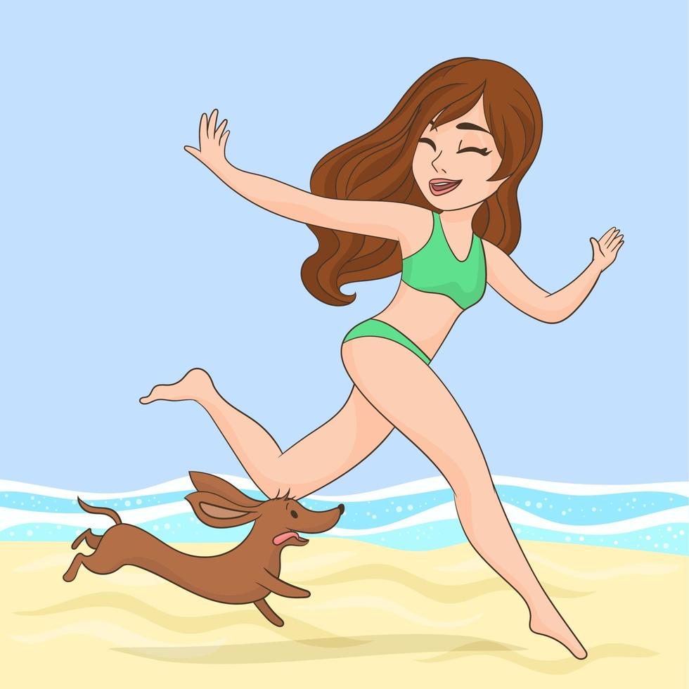 Woman running at the beach vector