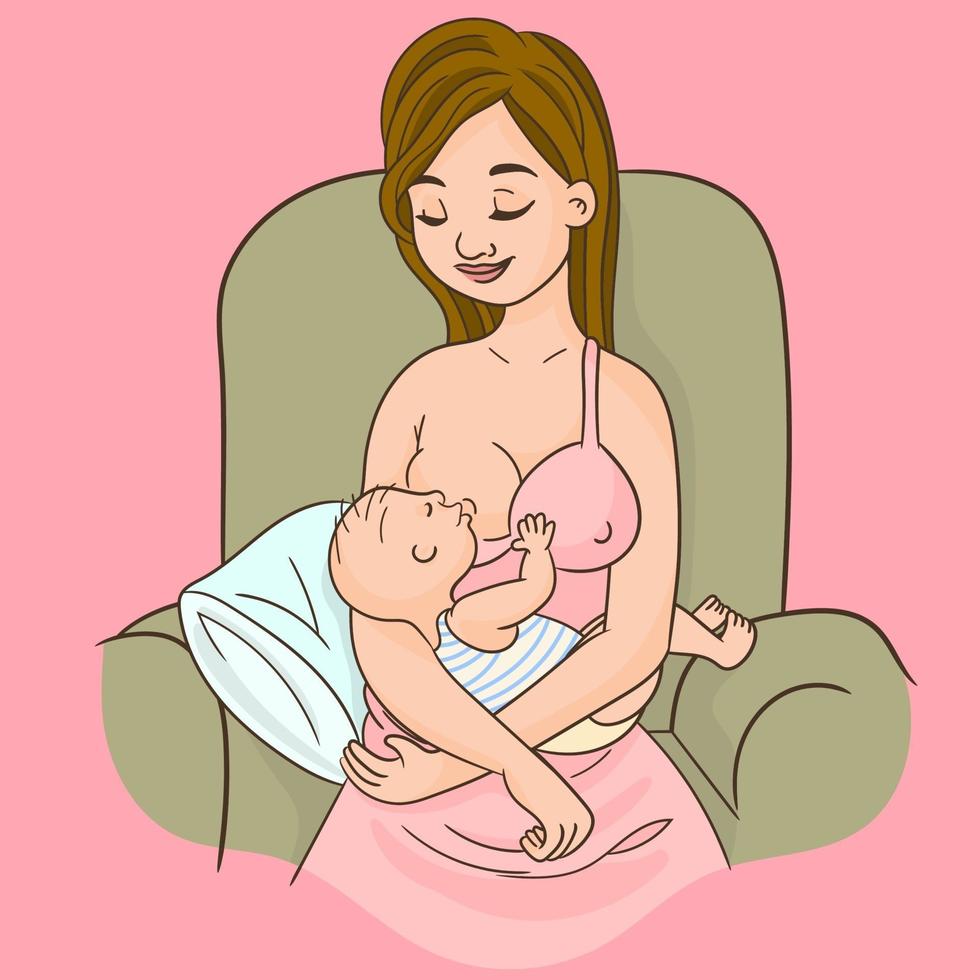 madre amamantando a su bebé vector