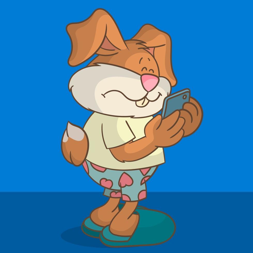 Rabbit looks at smartphone vector