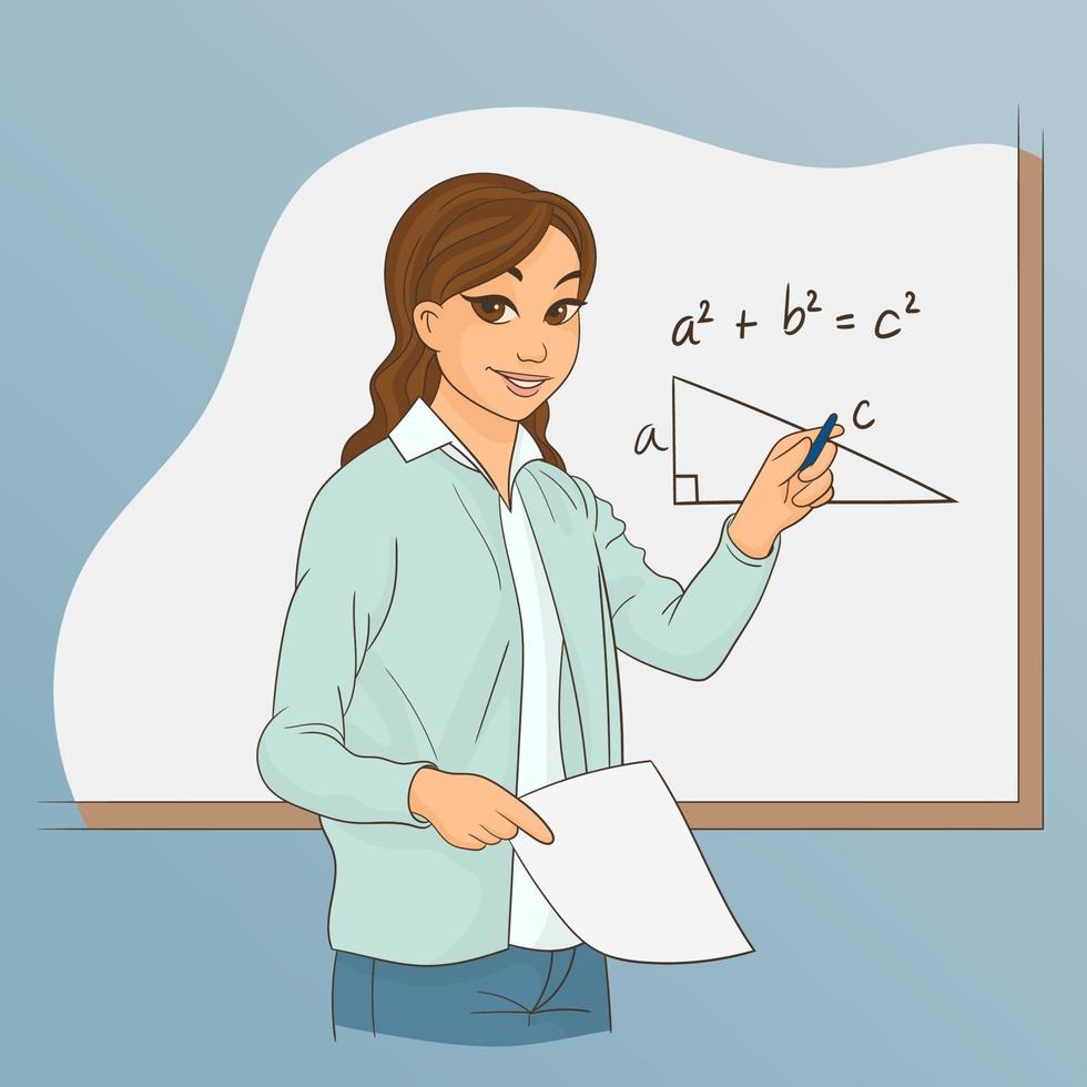 Teacher asking her students vector