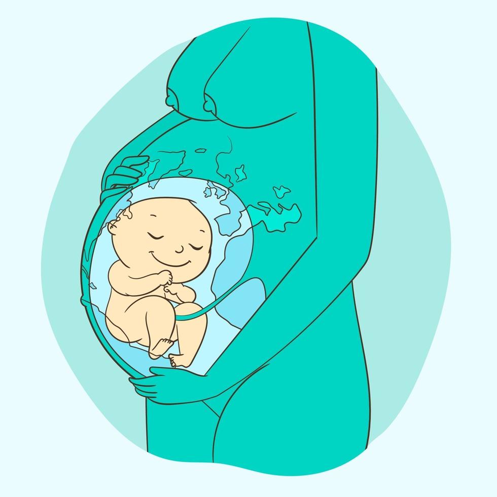 mujer embarazada, con, embrión, en, ella, maw, vista lateral vector