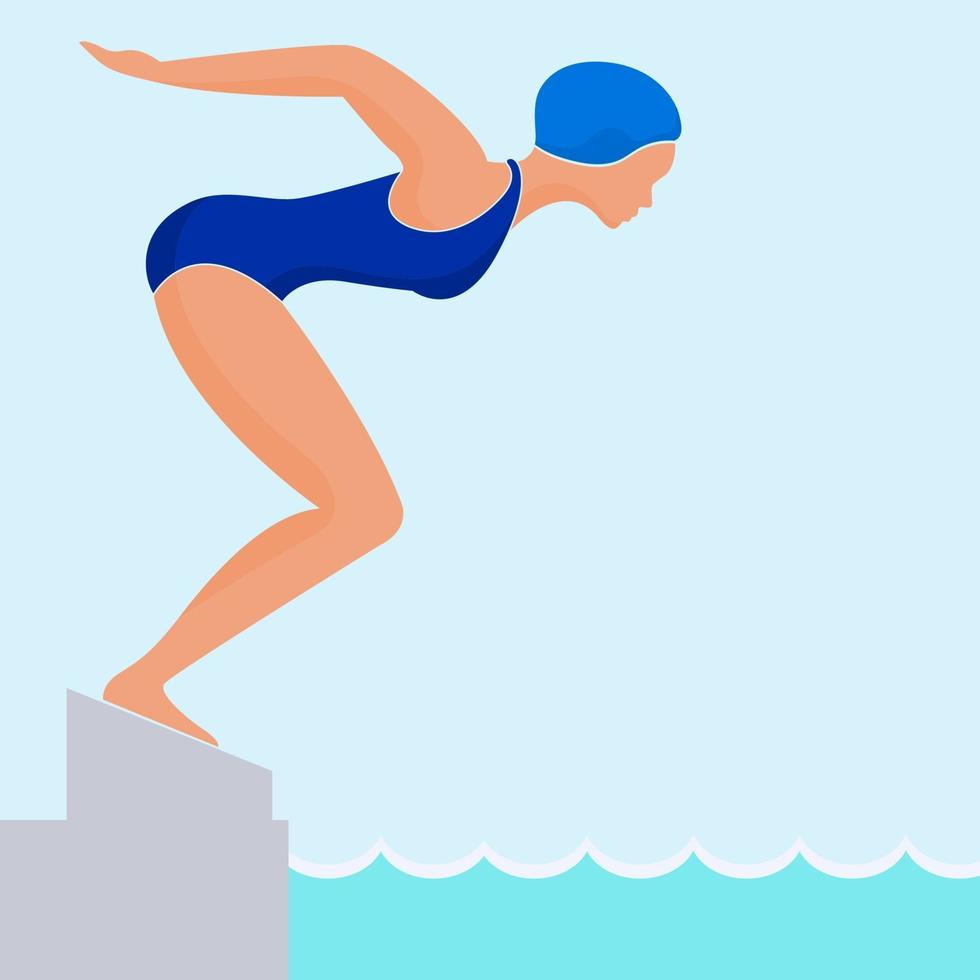 female swimmer jumping and diving into swimming pool vector