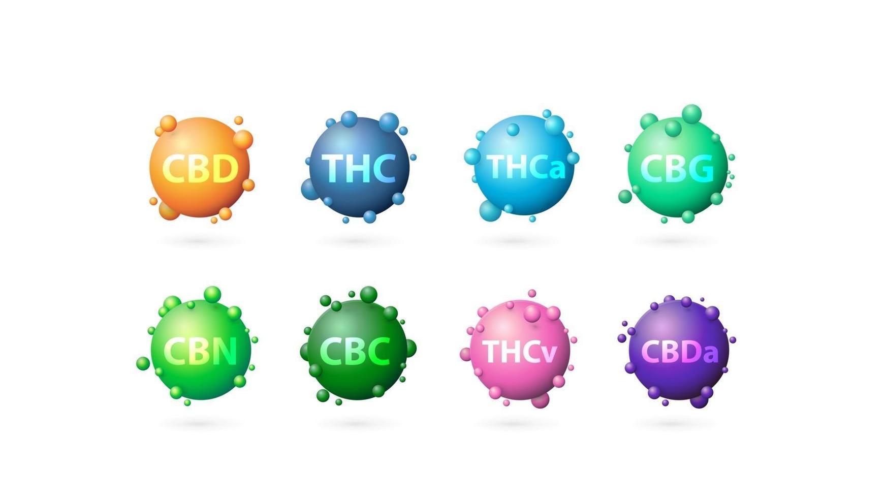 Fórmula química de hojas de cannabis, colección de elementos químicos 3d de hojas de cannabis aisladas sobre fondo blanco vector