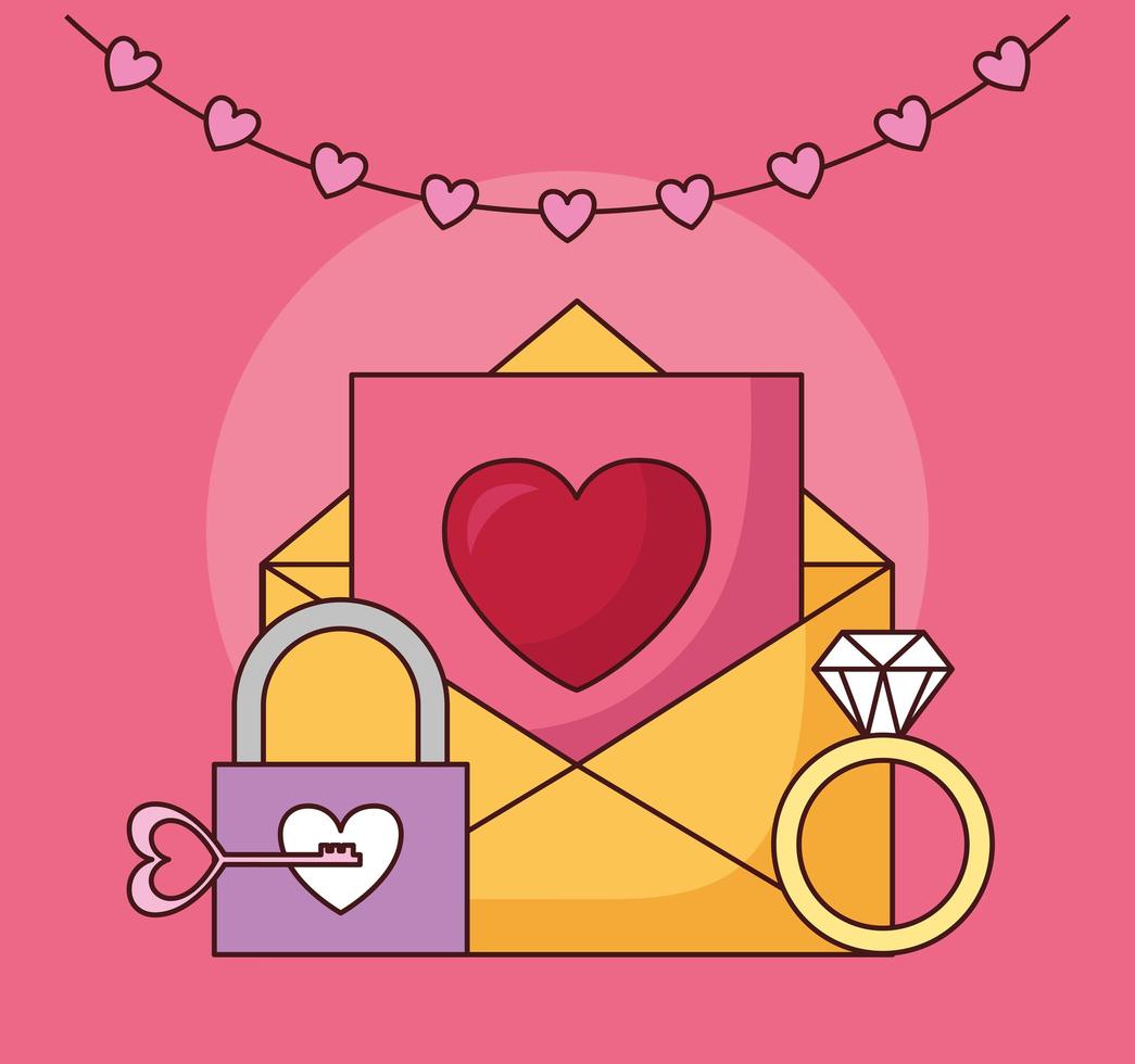 valentines day celebration with envelope and heart vector