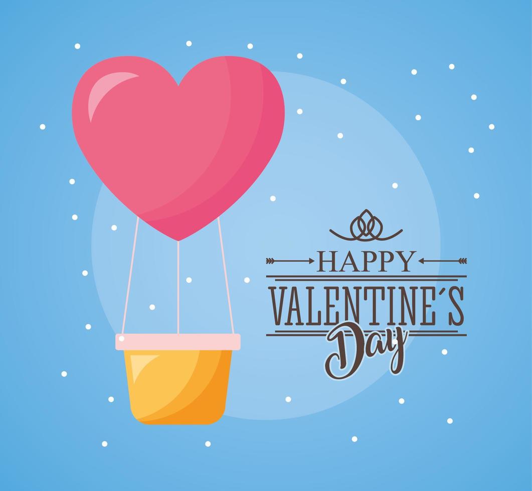 happy valentines day card with hot air balloon vector