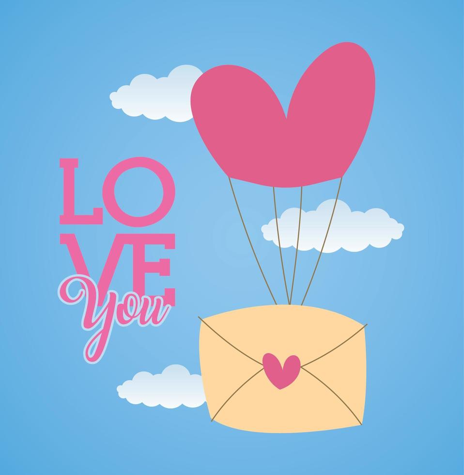 happy valentines day card with envelope and heart vector