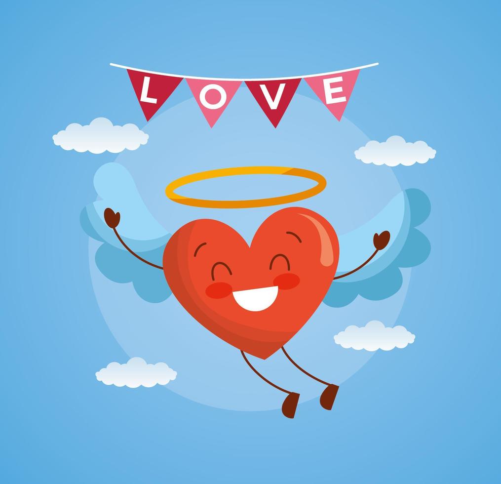 happy valentines day card with kawaii heart character vector