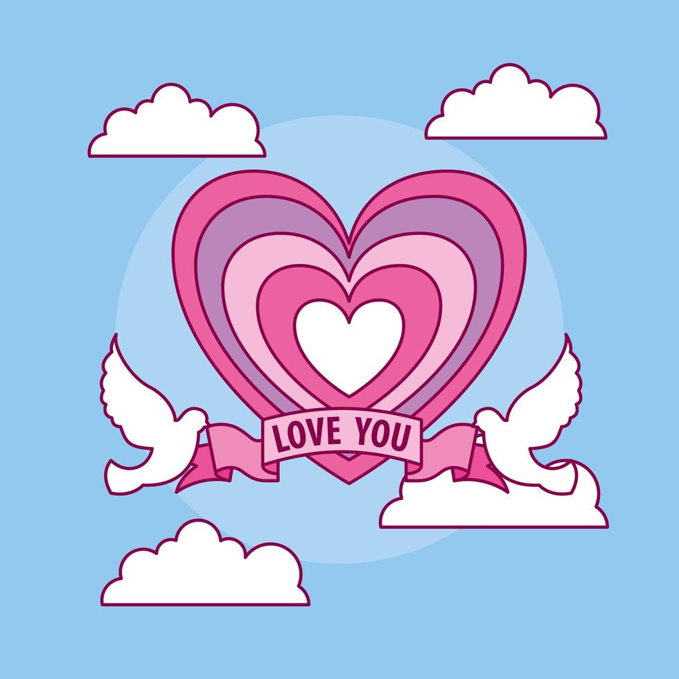 valentines day celebration with heart and dove vector