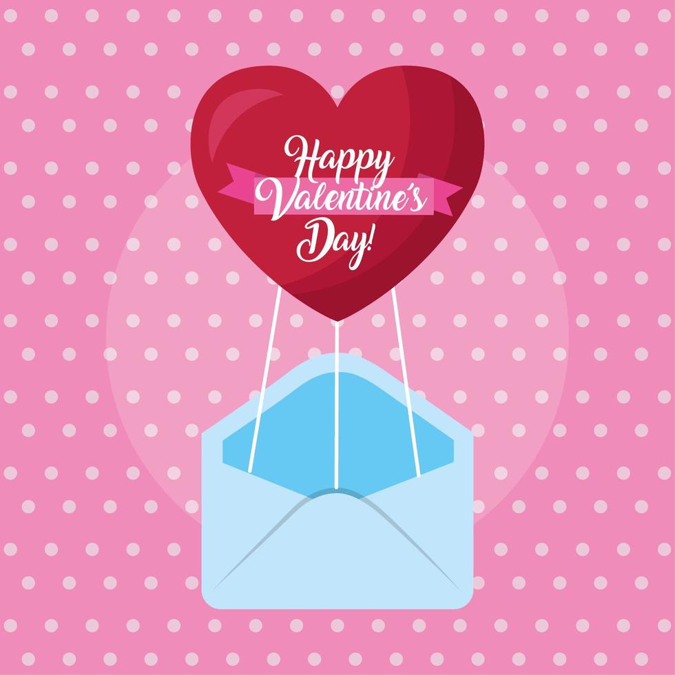 happy valentines day card with envelope and heart vector