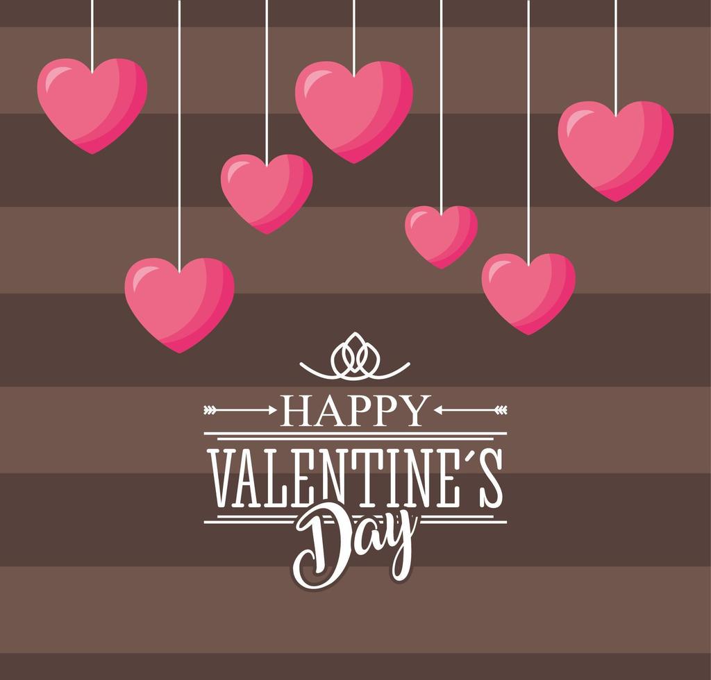 happy valentines day card with hearts hanging vector