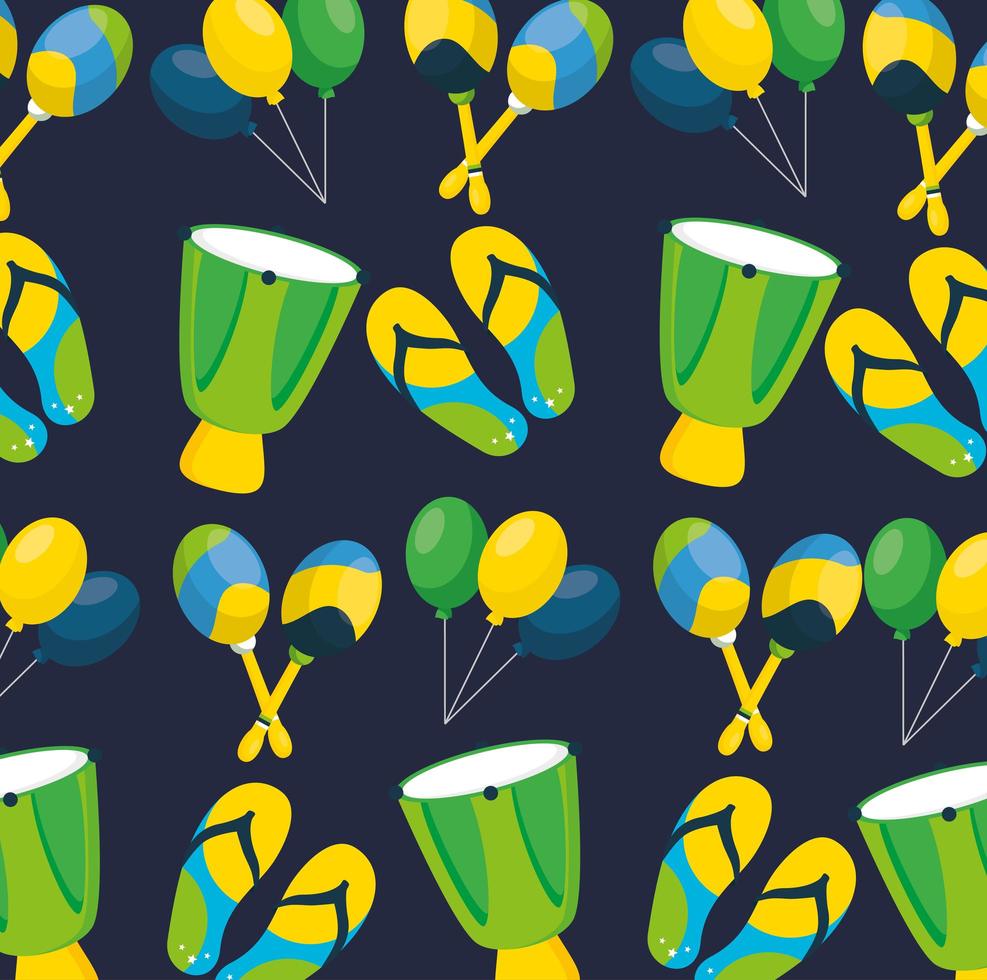 celebración del carnaval brasileño con patrón de instrumentos musicales vector