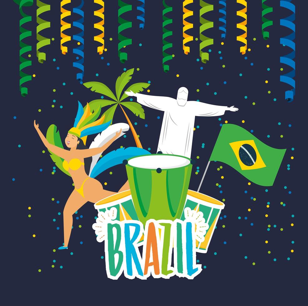 Brazilian girl in a Carnival costume dancing vector