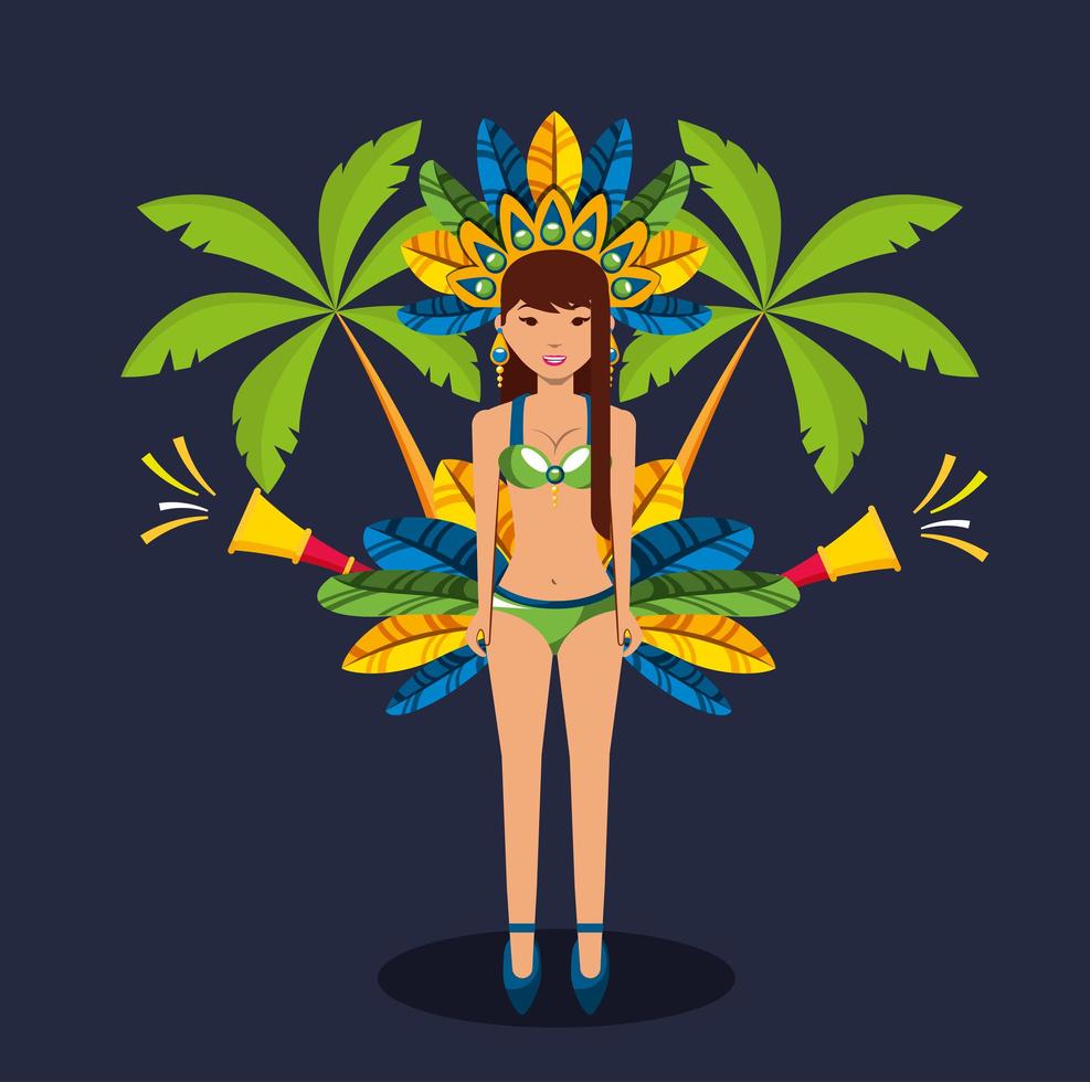 Brazilian girl in a Carnival costume dancing vector