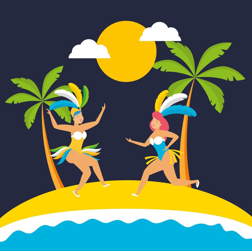 Brazilian girls in Carnival costumes dancing vector