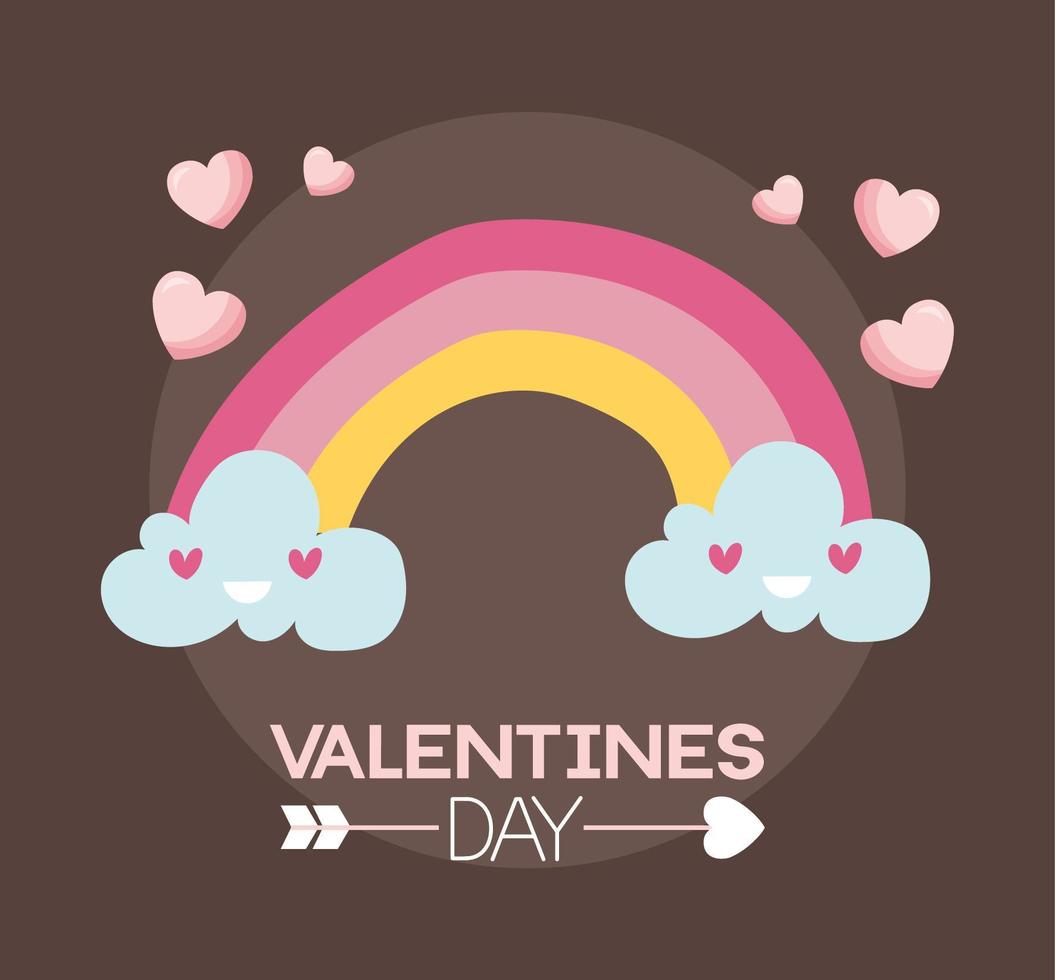 feliz dia de san valentin tarjeta con arcoiris kawaii vector