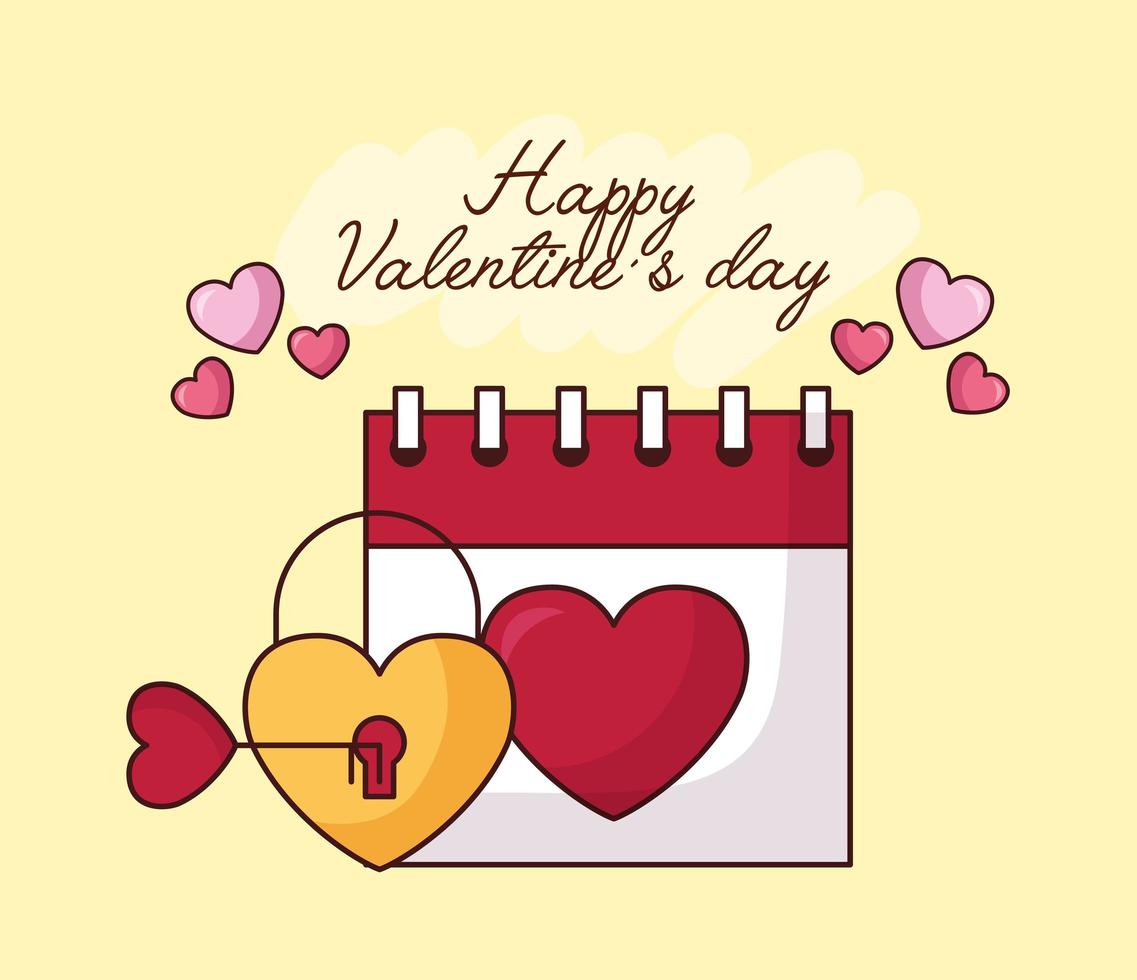 valentines day celebration with heart padlock and calendar vector