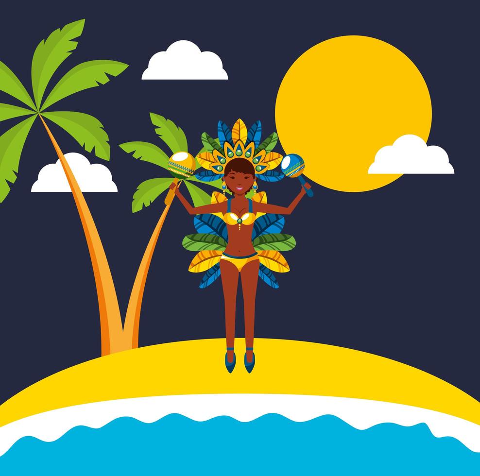 Brazilian girl in a Carnival costume dancing vector