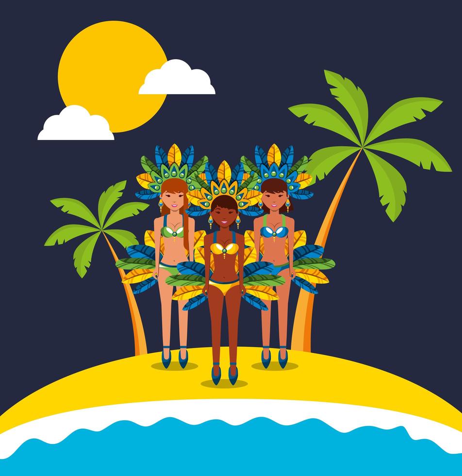 Brazilian girls in Carnival costumes dancing vector
