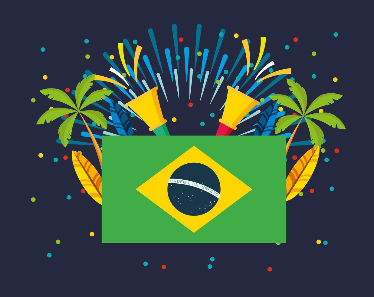 celebración del carnaval brasileño con bandera vector