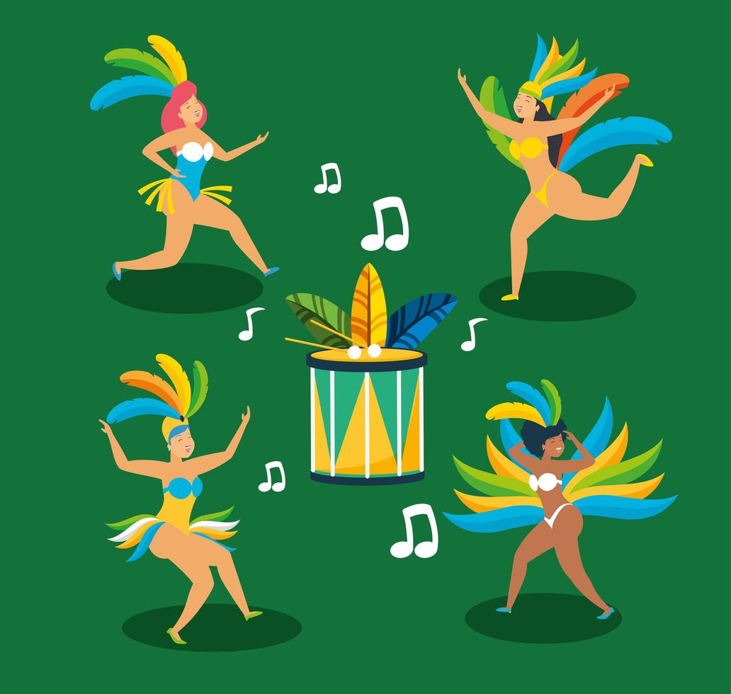 Brazilian girls in Carnival costumes dancing set vector