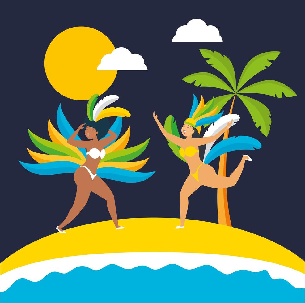 Brazilian girls in Carnival costumes dancing vector