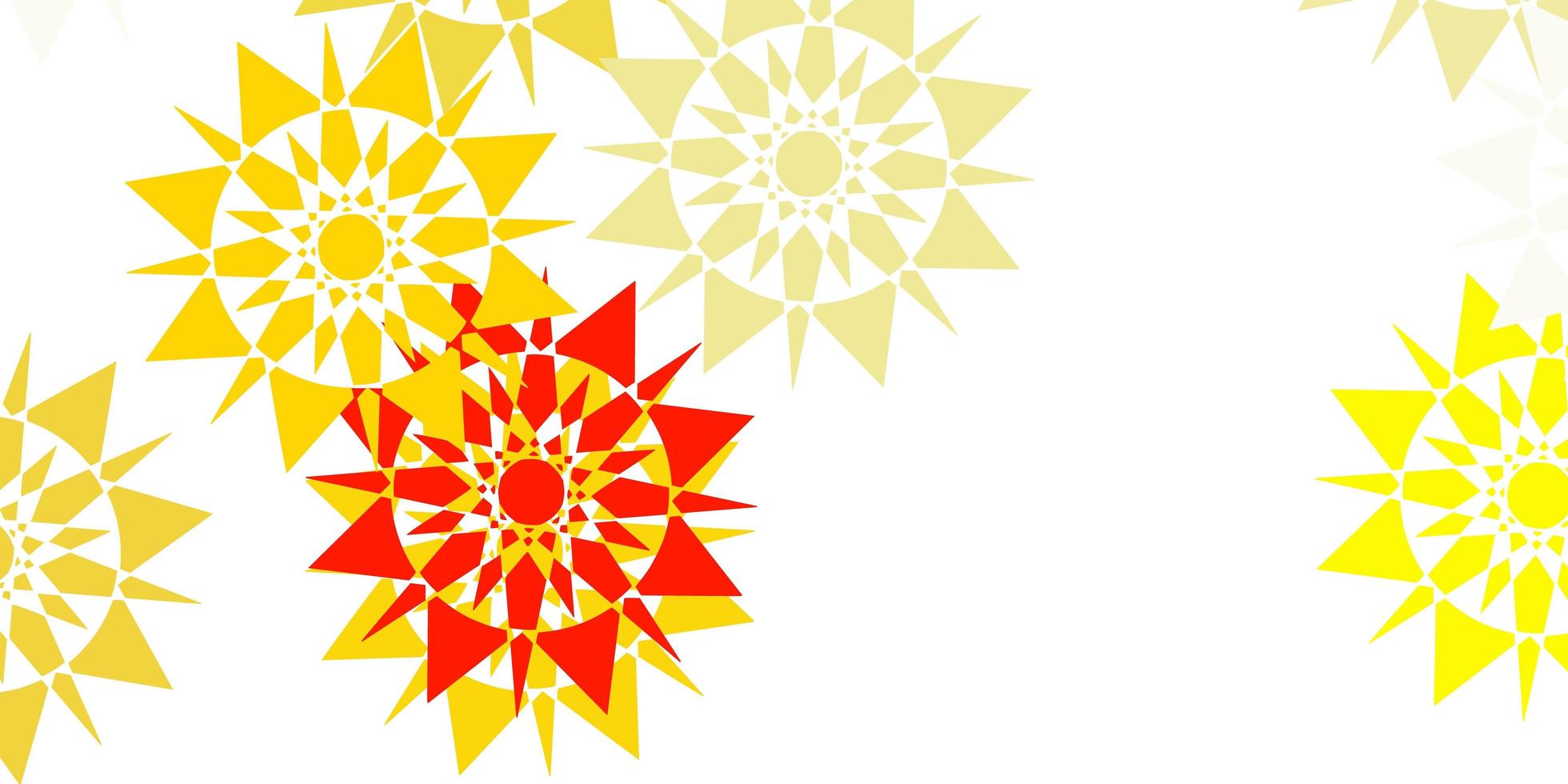 White Background with Yellow, Red Snowflakes vector