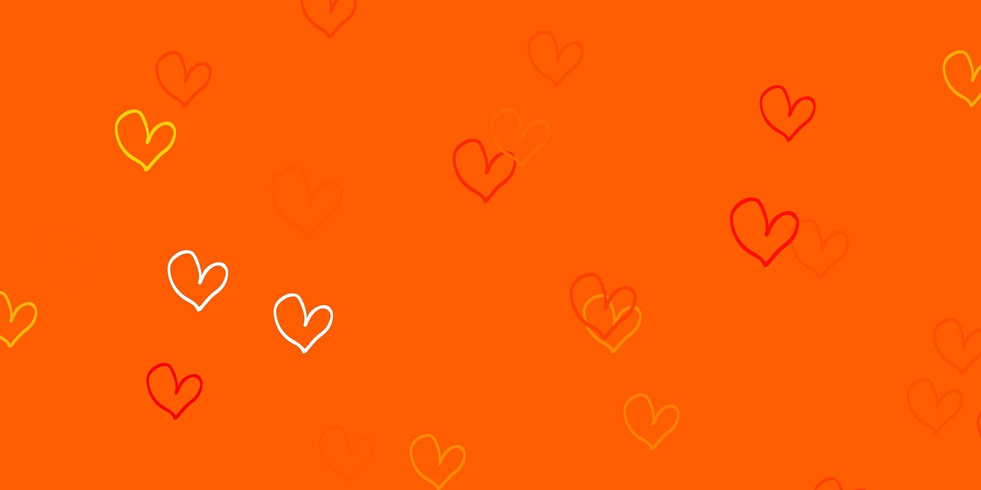 textura de vector naranja claro con corazones encantadores.