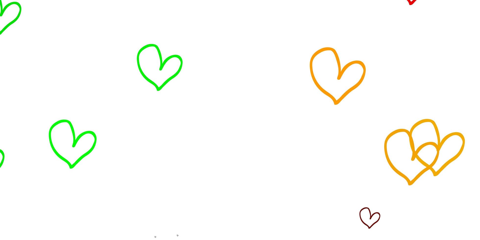 textura de vector verde claro, amarillo con corazones encantadores.