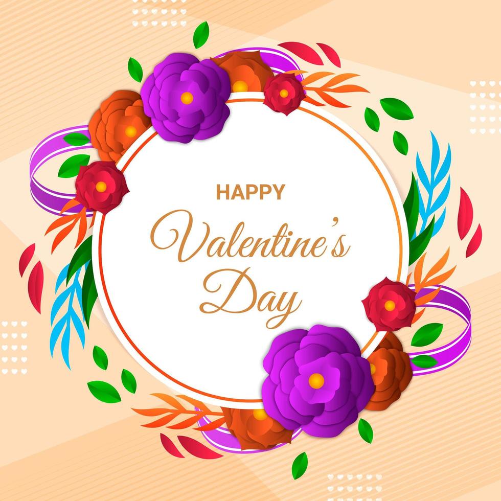 Happy Valentine's Day Flower In Paper Style vector