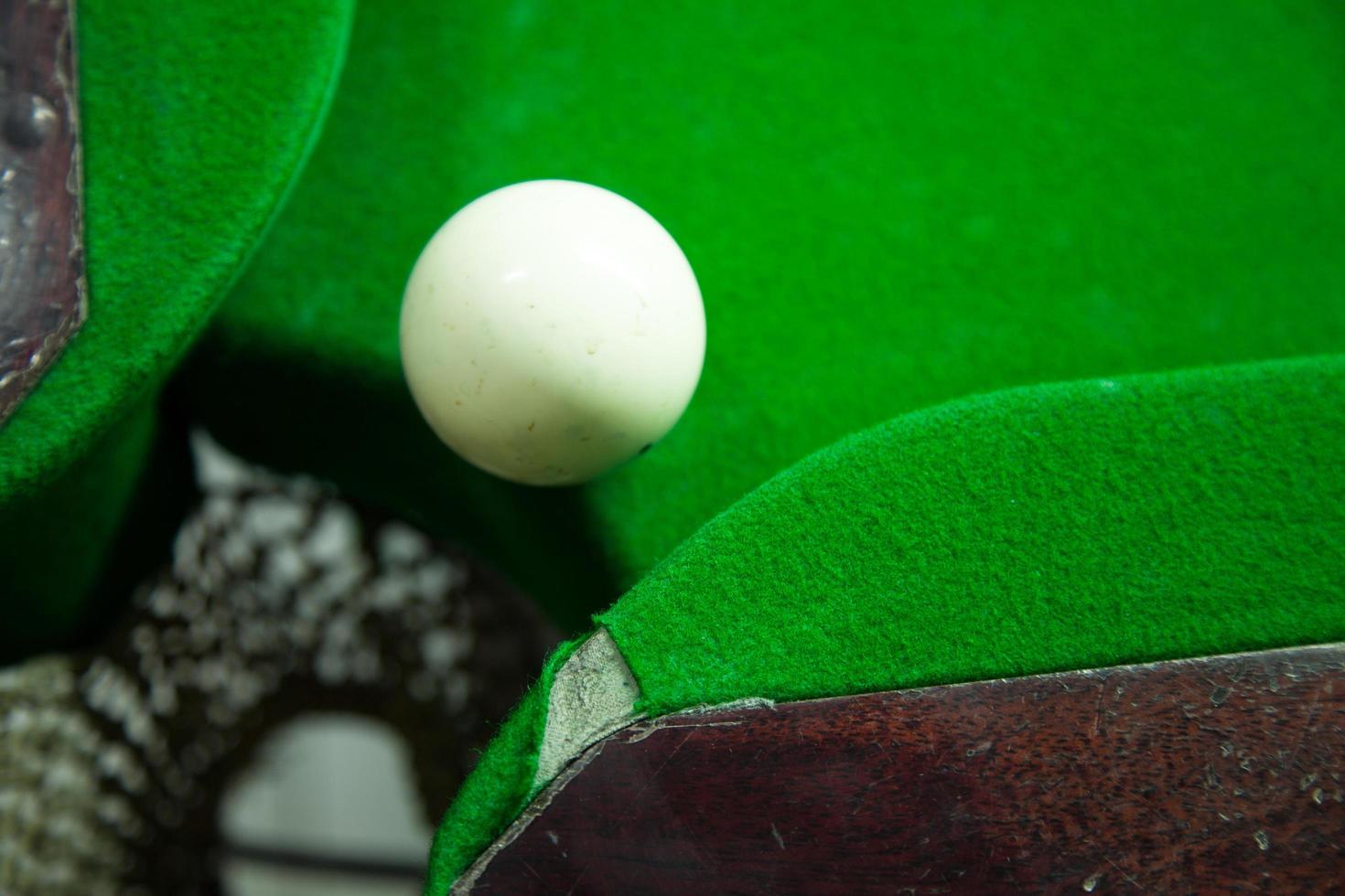 Snooker ball on the edge of the hole photo